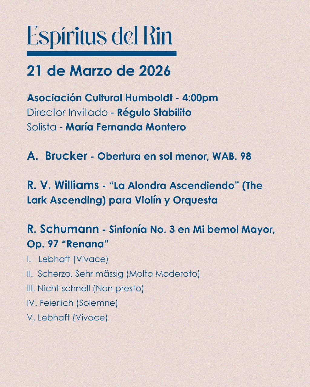 Ciclo PROTAGONISTAS de la Orquesta Sinfónica Municipal de Caracas con la profesora María Fernanda como solista en el programa "Espíritus del Rin"